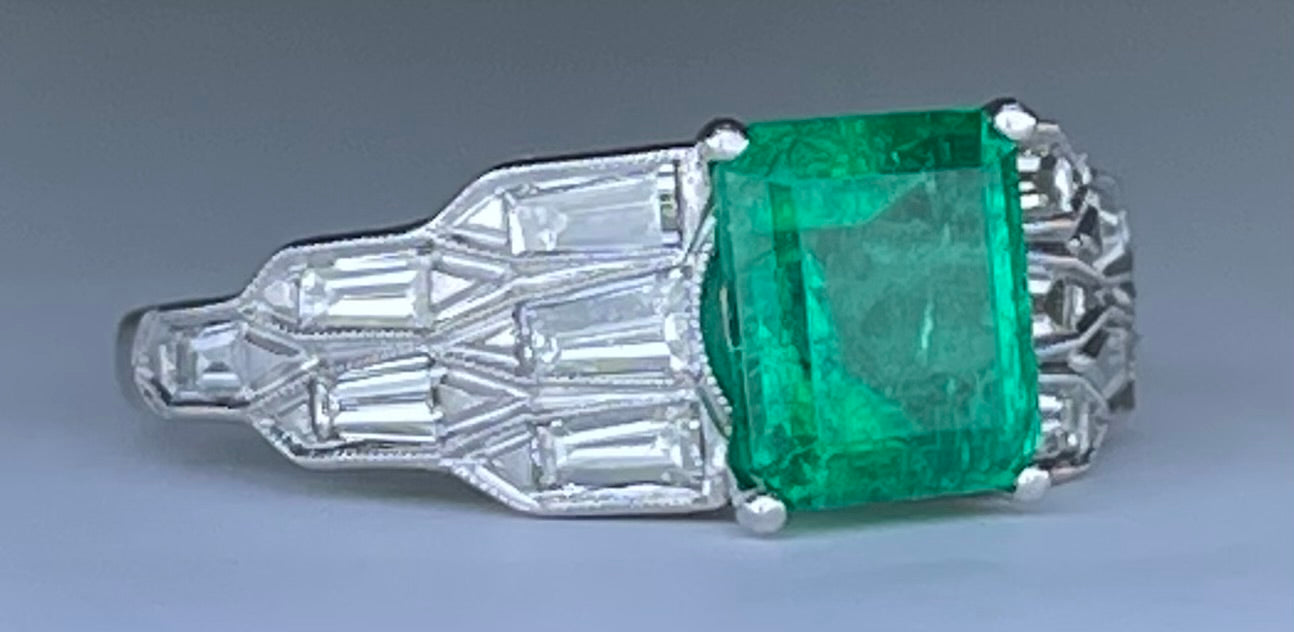 Platinum Emerald 1.41ct and Diamond Ring