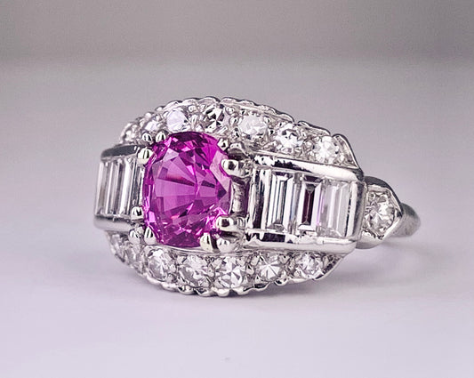 Retro Pink Sapphire 1.48ct and Diamond Ring