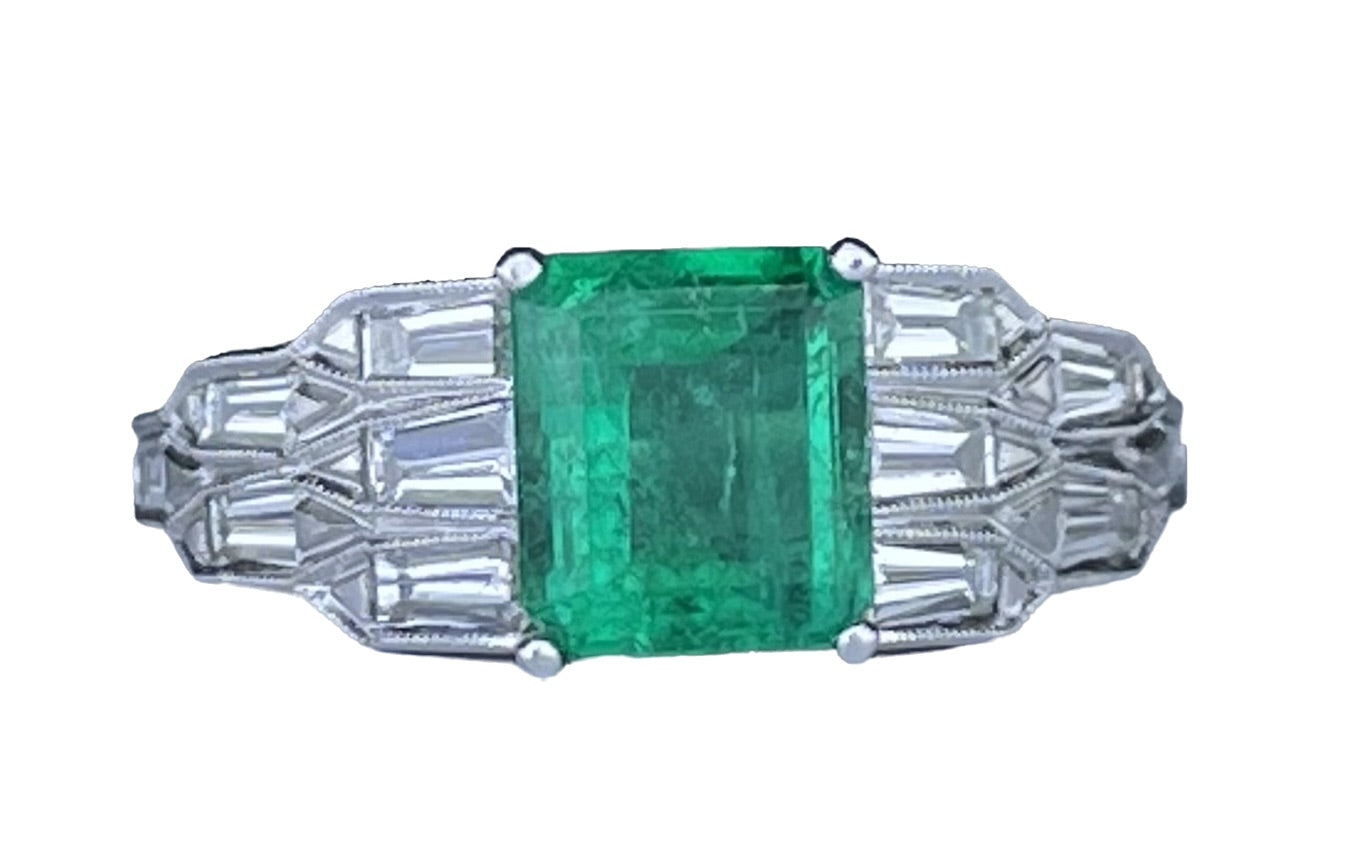 Platinum Emerald 1.41ct and Diamond Ring