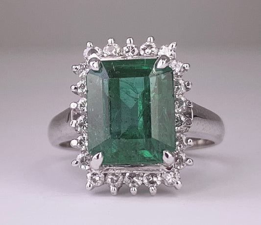 Platinum Emerald 3.72ct and Diamond Ring