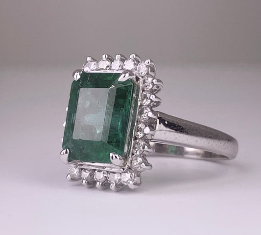Platinum Emerald 3.72ct and Diamond Ring