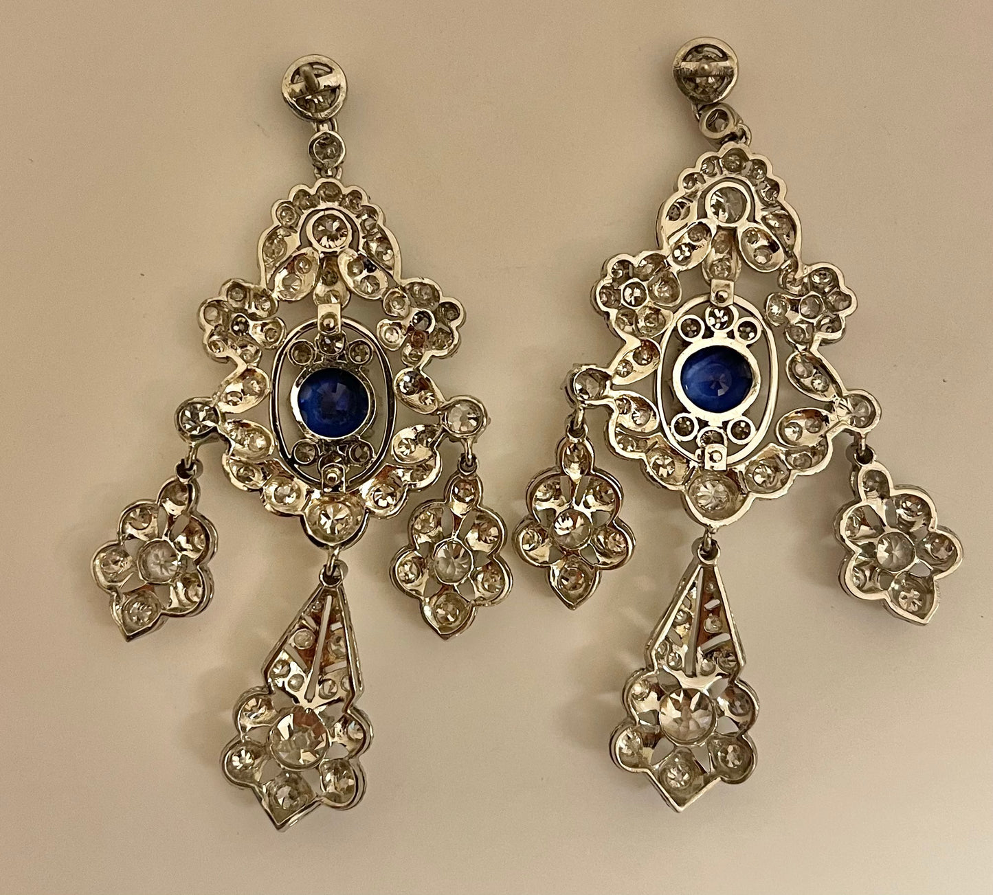 Art Deco Sapphire 3.68ct and Diamond Chandelier Earrings