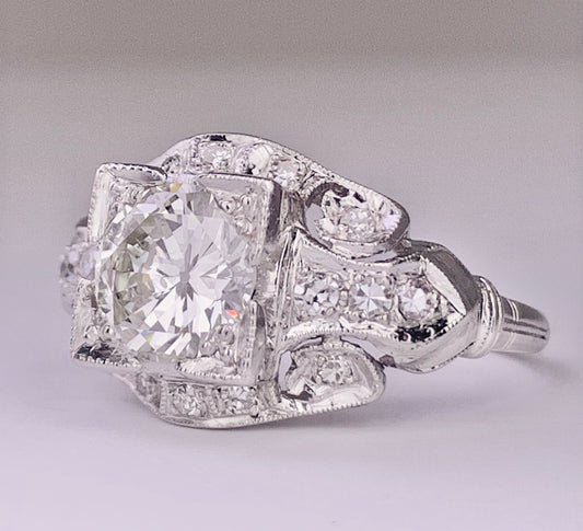 Art Deco GIA Diamond 1.27ct Vintage Ring