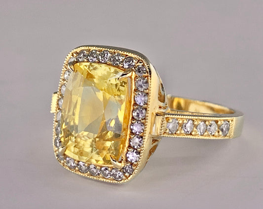 GIA Yellow Sapphire 5.60ct and Diamond Ring
