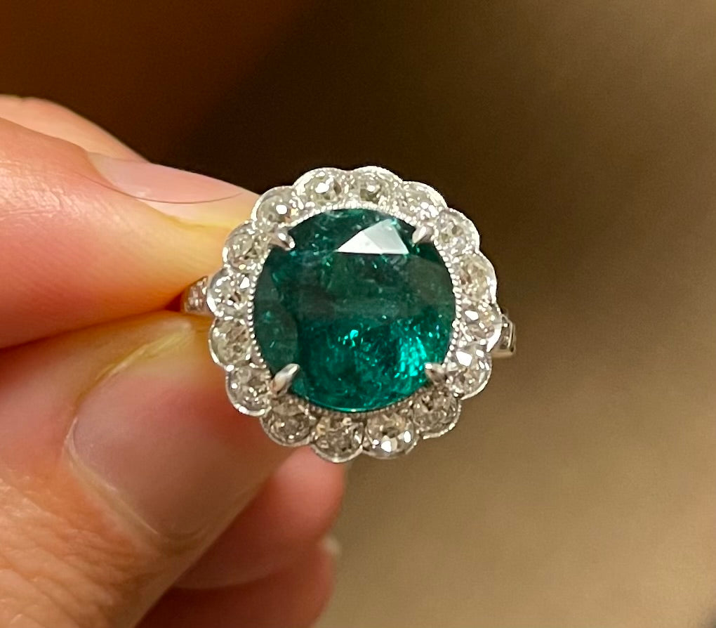 GIA Emerald 4.93ct & Diamond Ring