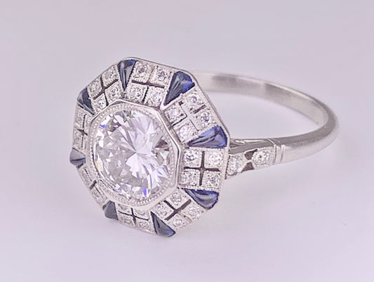 Platinum Diamond 1.18ct and Sapphire Ring