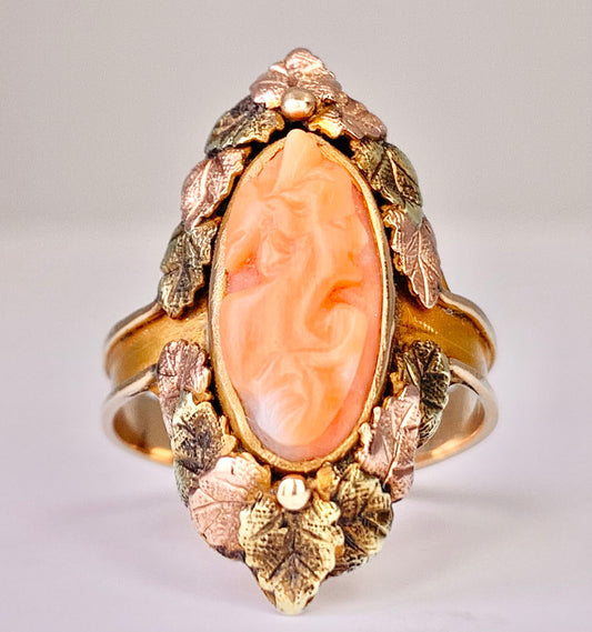 Arts & Crafts Carved Coral Cameo Ring