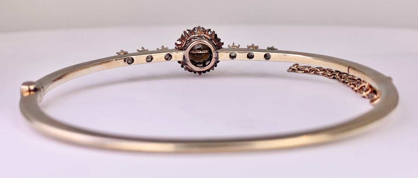 Victorian Diamond and Natural Pearl Bangle Bracelet