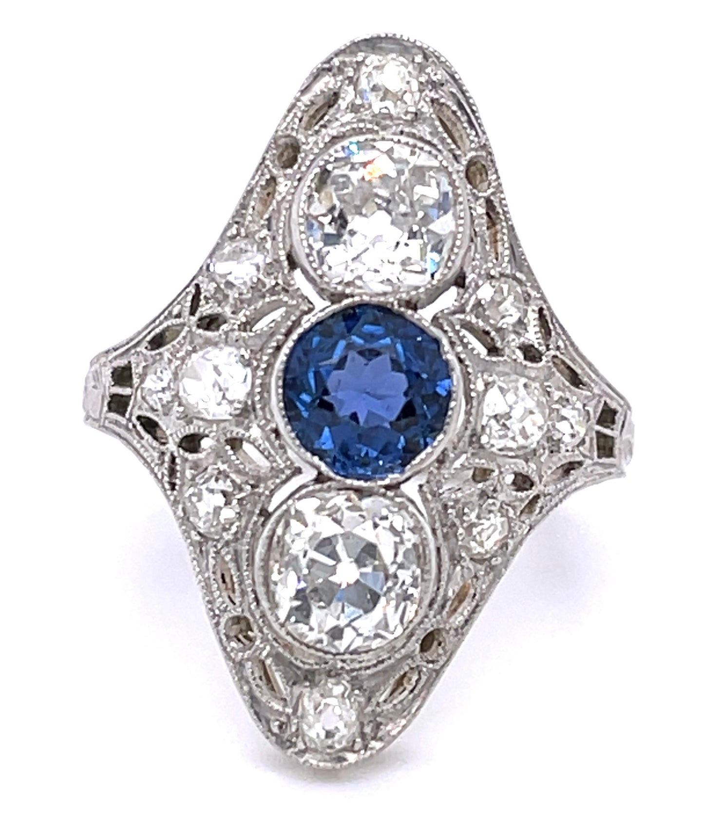 Art Deco Sapphire .70ct Old Mine Cut Diamond Ring