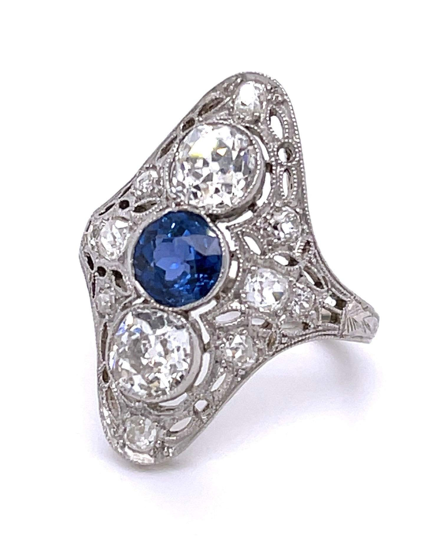 Art Deco Sapphire .70ct Old Mine Cut Diamond Ring