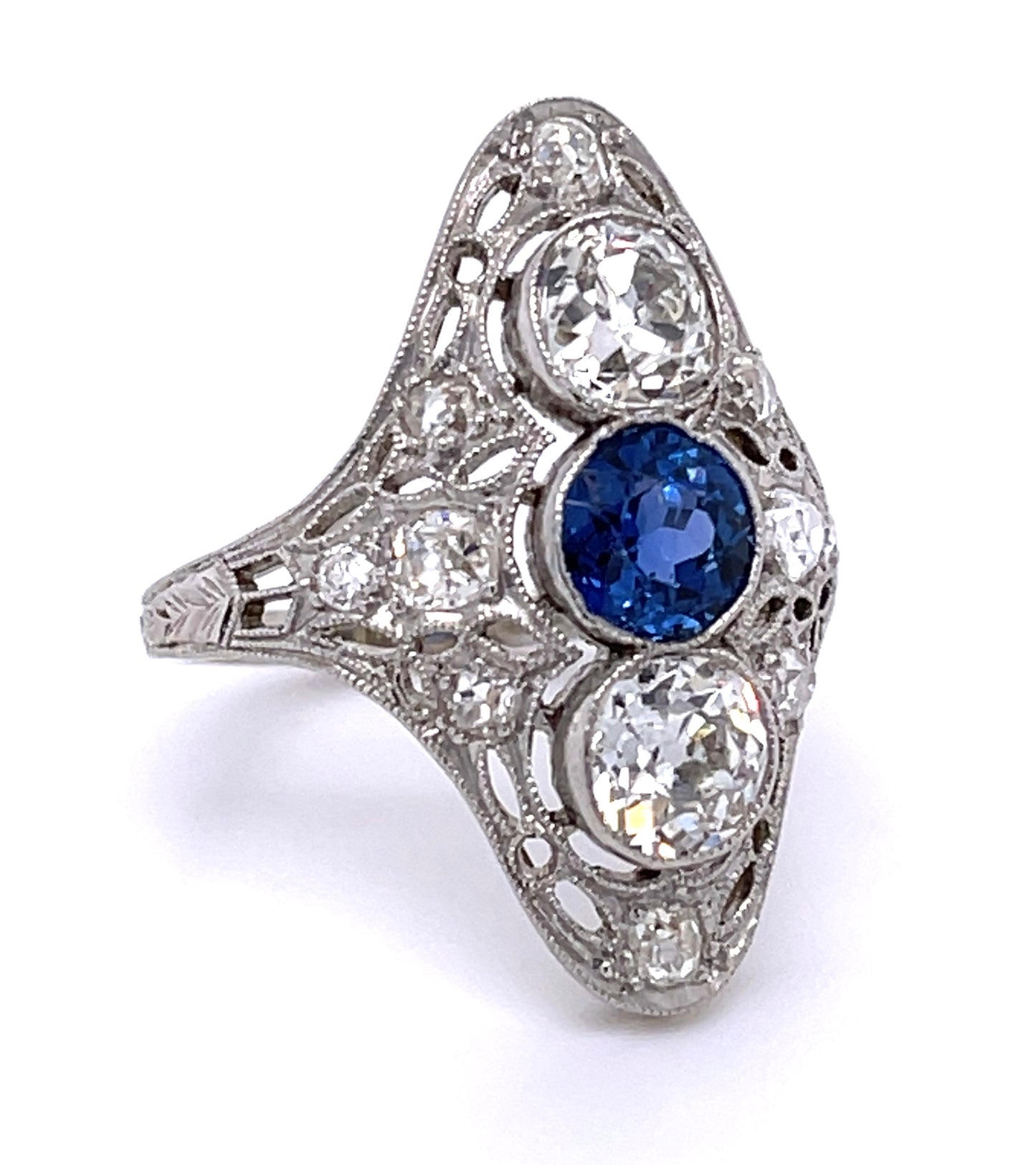 Art Deco Sapphire .70ct Old Mine Cut Diamond Ring