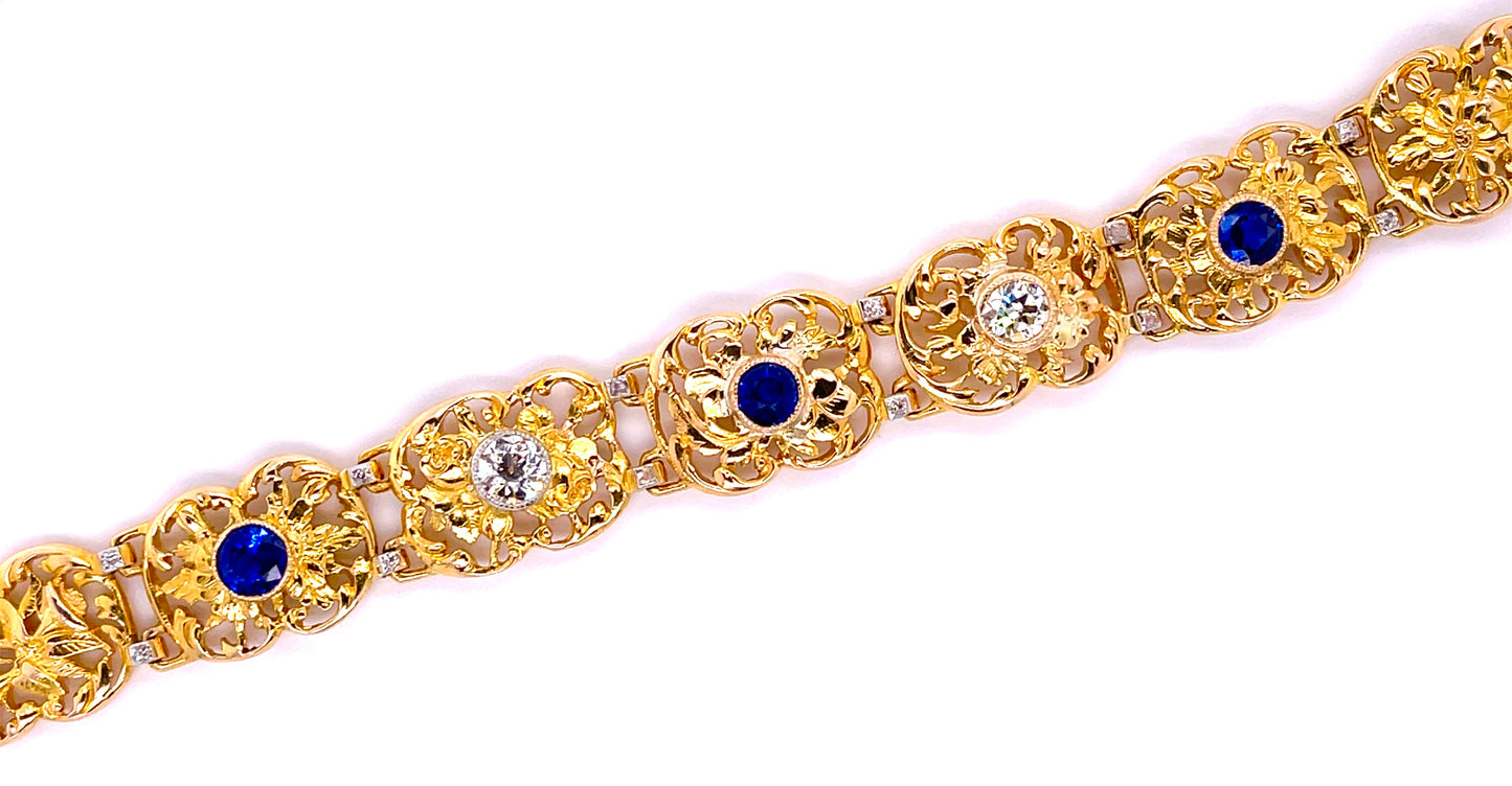 Edwardian Sapphire and Diamond Antique Bracelet