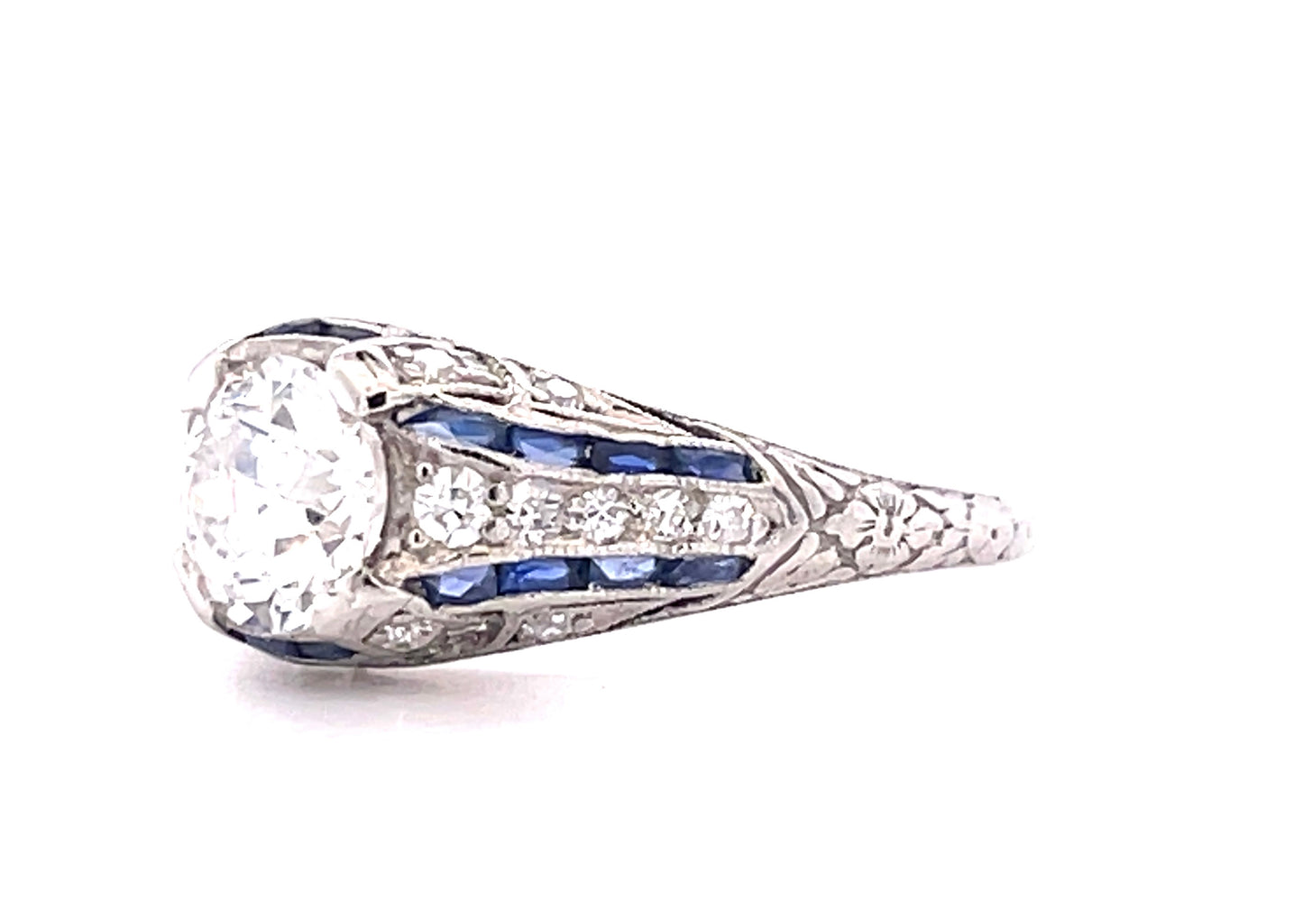 GIA F SI1 Diamond .95ct Art Deco Ring