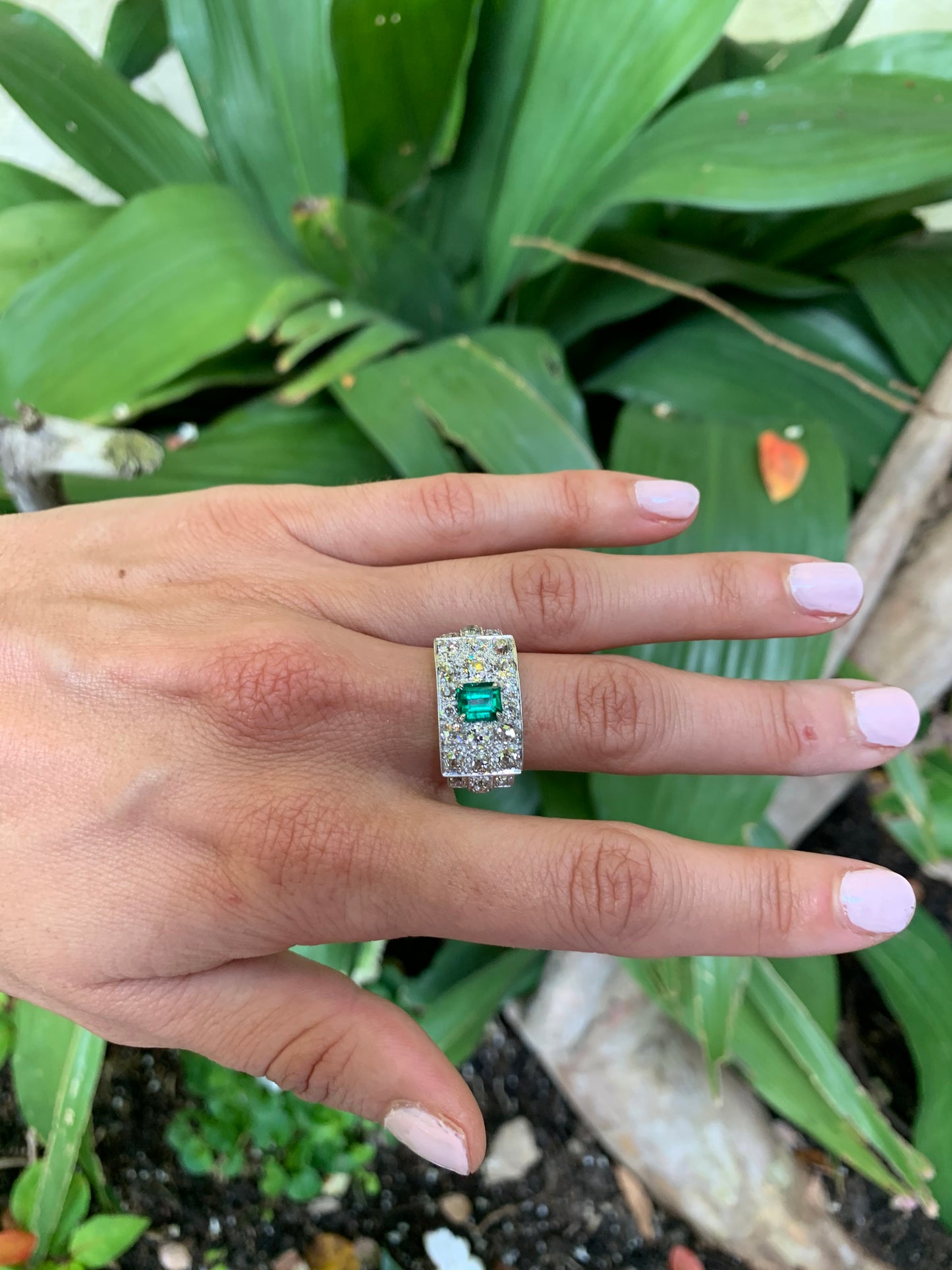 Edwardian Emerald .84ct and Diamond Antique Ring