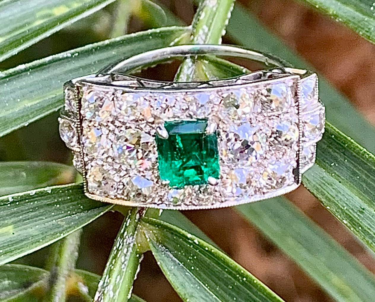 Edwardian Emerald .84ct and Diamond Antique Ring
