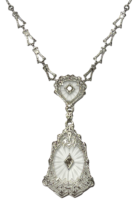 Art Deco Crystal .20ct Diamond 14KW Antique Pendant (Circa 1920s)