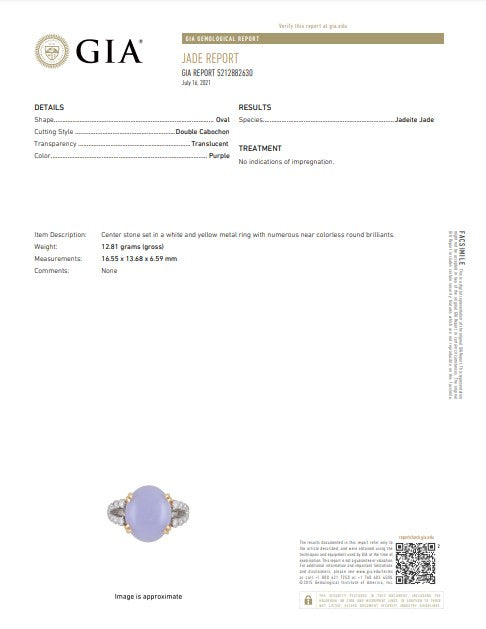 GIA Purple Jade 17.78ct and Diamond Ring