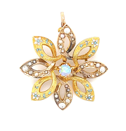 Opal Pearl Art Nouveau Flower Pendant
