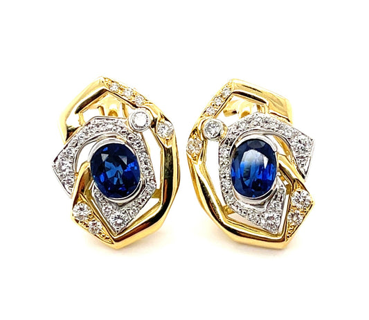 2.50ct Sapphire 1.14ct Diamond Platinum + 18K Earrings