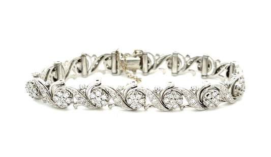 Diamond 18KW Vintage Bracelet (Circa 1960s) Signed Jazbel 6.75in Length 3/8in Width 40.30gr