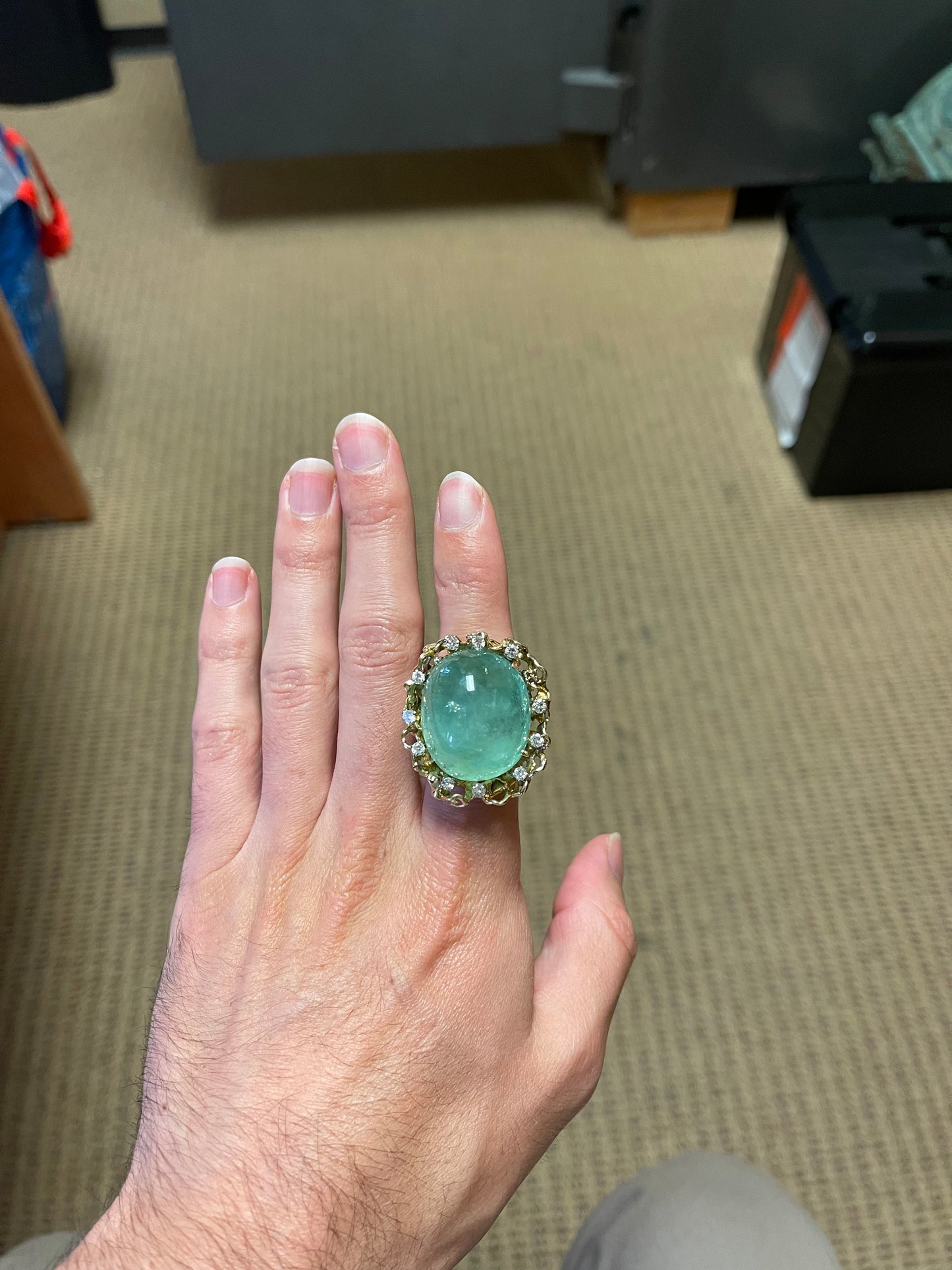 85.19ct Emerald .70ct Diamond Vintage Ring (Circa 1960s) Size 6.50