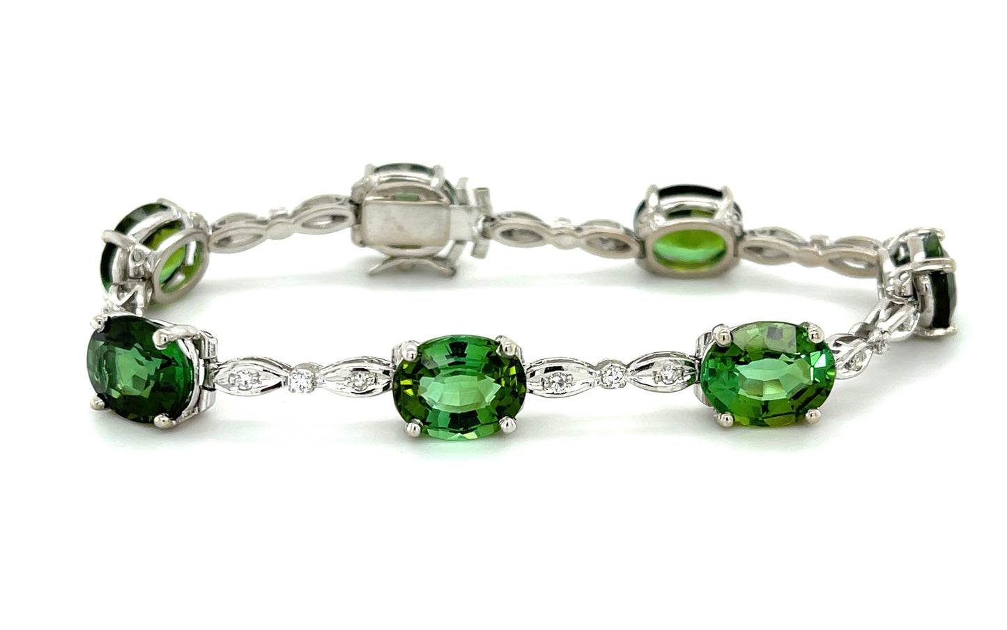 24ct Green Tourmaline .40ct Diamonds 18KW Estate Bracelet (Circa 1970s)