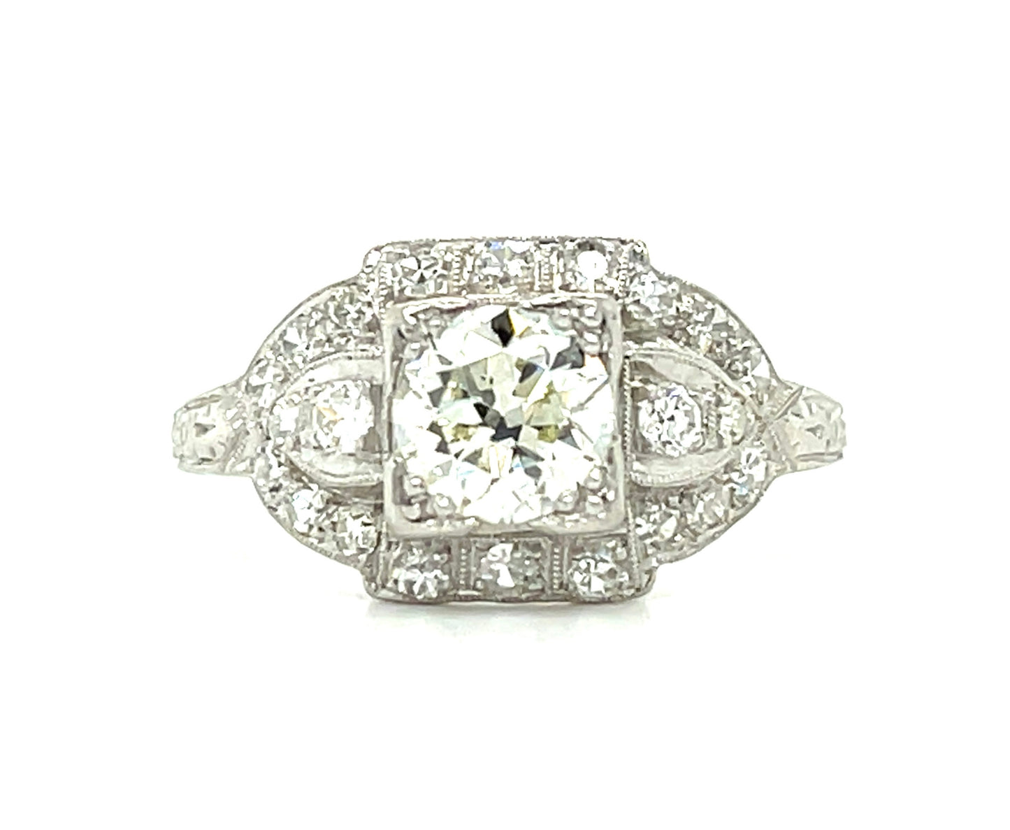 Art Deco .92ct Old European Cut Diamond .55ct SD Platinum Vintage Ring (Circa 1930s)