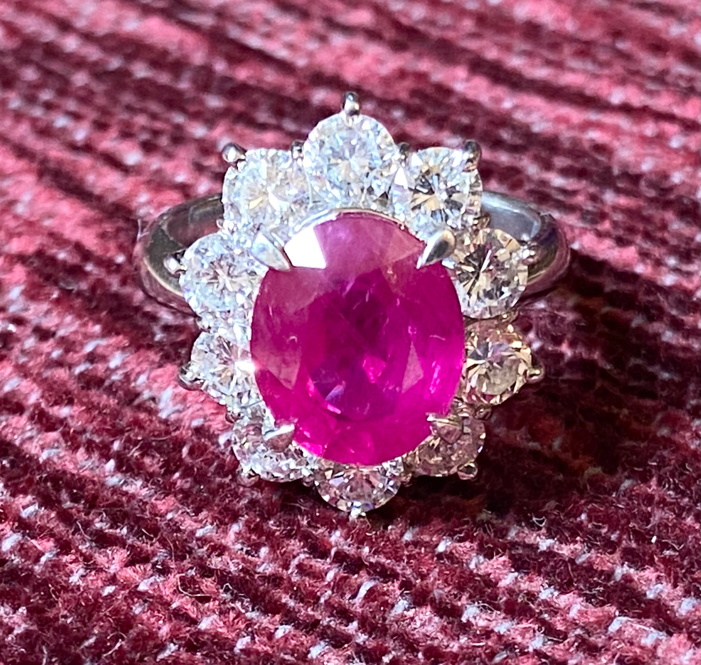 4.03ct GIA Vietnam Minor Heat Red Ruby 2ct Diamond Ring