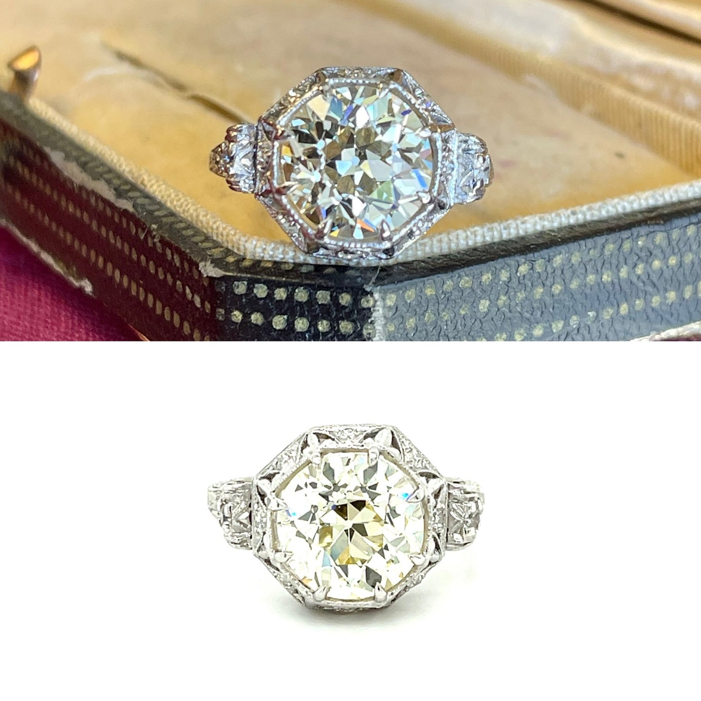 Art Deco 3.81ct GIA Q-R VS2 Old European Cut Diamond .20ct SD (10 Stones) Platinum Vintage Ring (Circa 1920s)