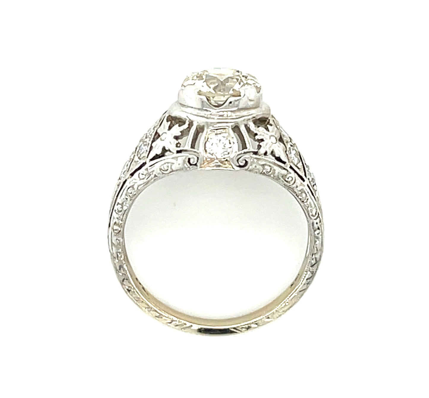 1.32ct Old European Cut Diamond .30ct Side Diamonds 18KW Ring 7 Size 4.20gr