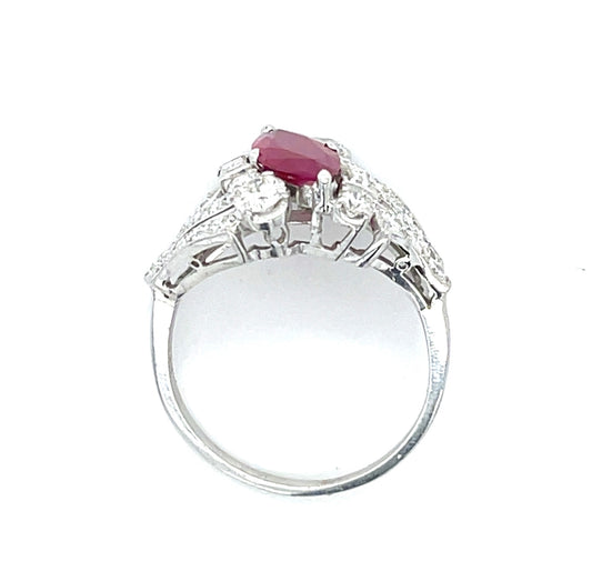 1.30ct Ruby 1.70ct Diamond Platinum Art Deco Vintage Ring (Circa 1930) Size 6.50