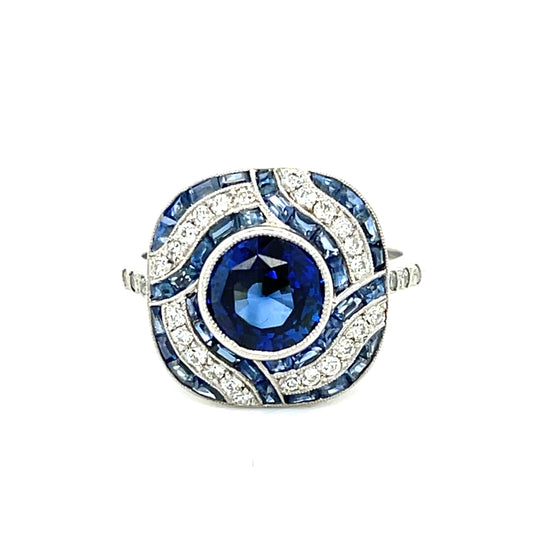 2.17ct Sapphire .45ct Diamonds 1.60ct Side Sapphires Platinum Ring