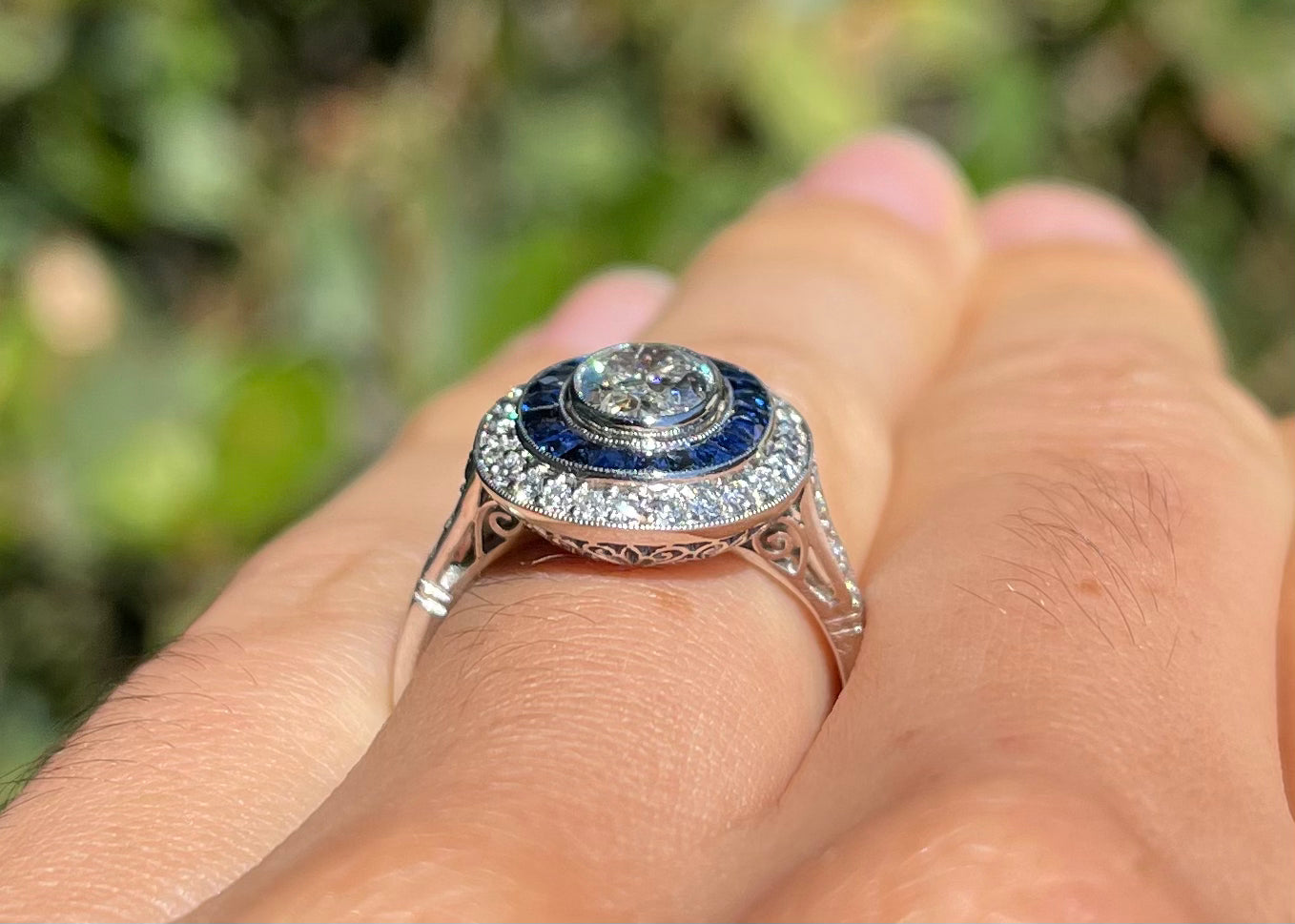 .90ct Oval Diamond & Sapphire Ring