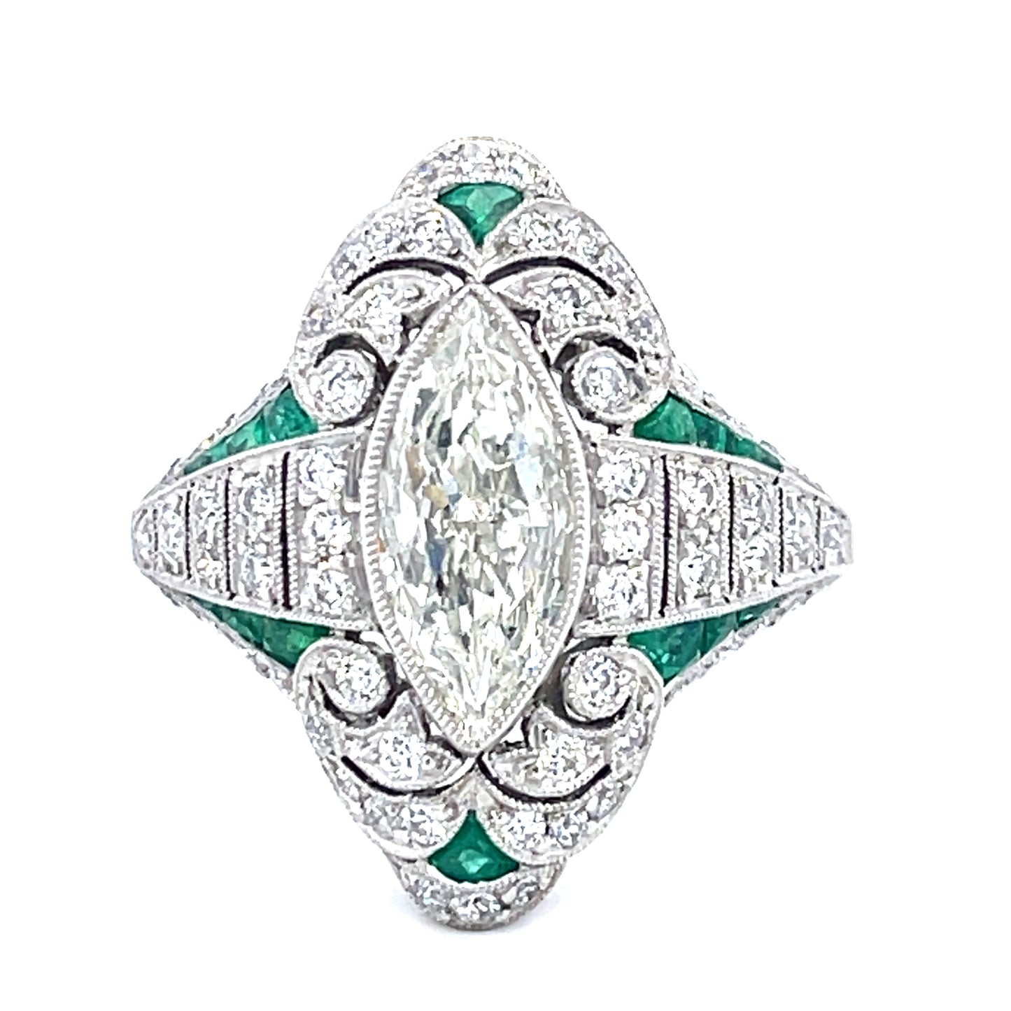 1.03ct Marquise Diamond & Emerald Ring