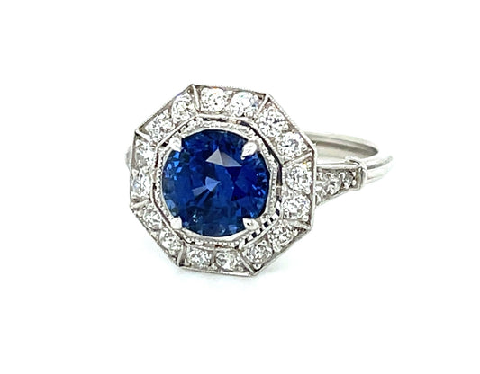 2.64ct Blue Sapphire .78ct Diamonds Platinum Ring