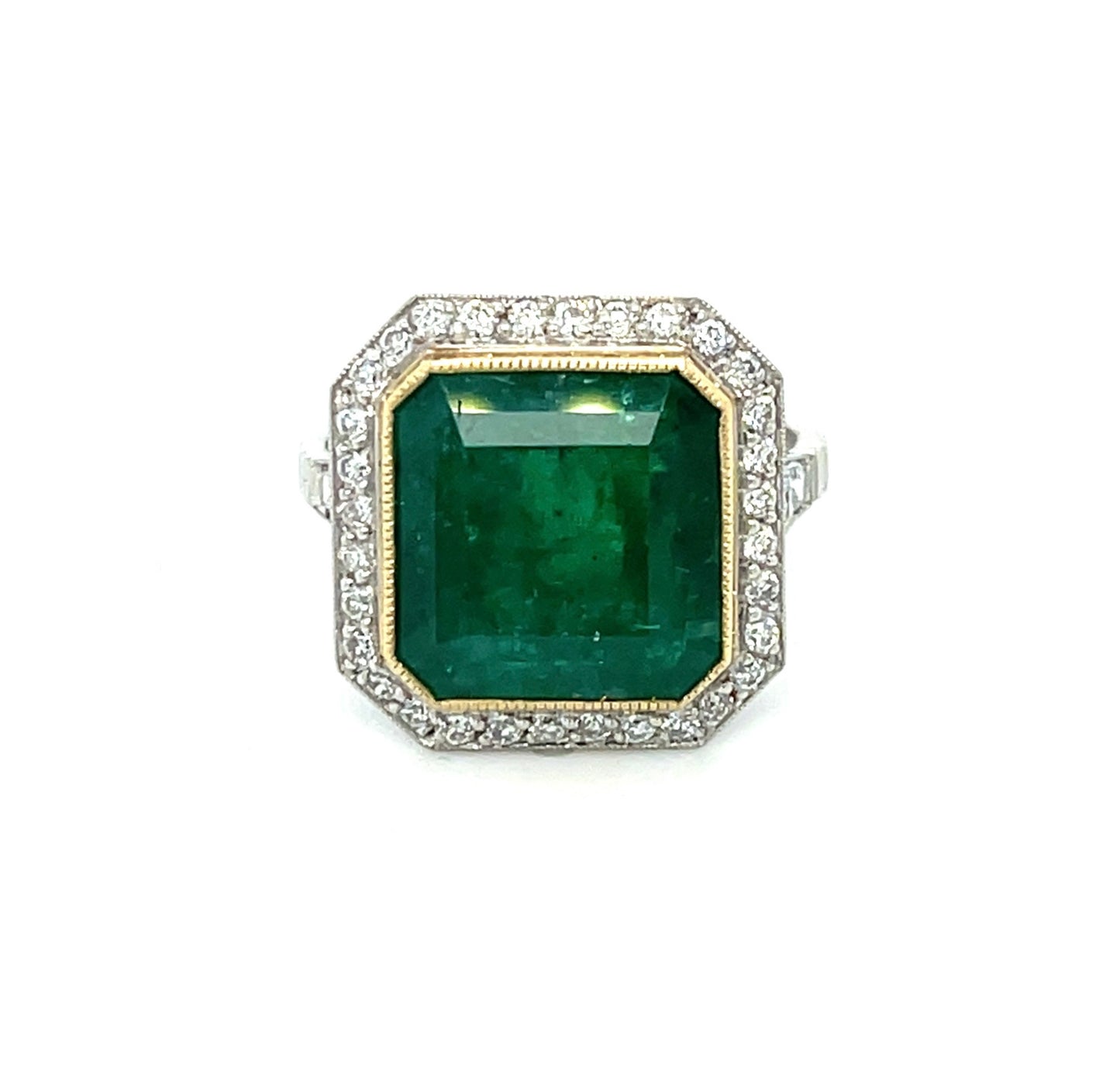 6.50ct Emerald .76ct Diamond (40 Stones) Platinum Ring