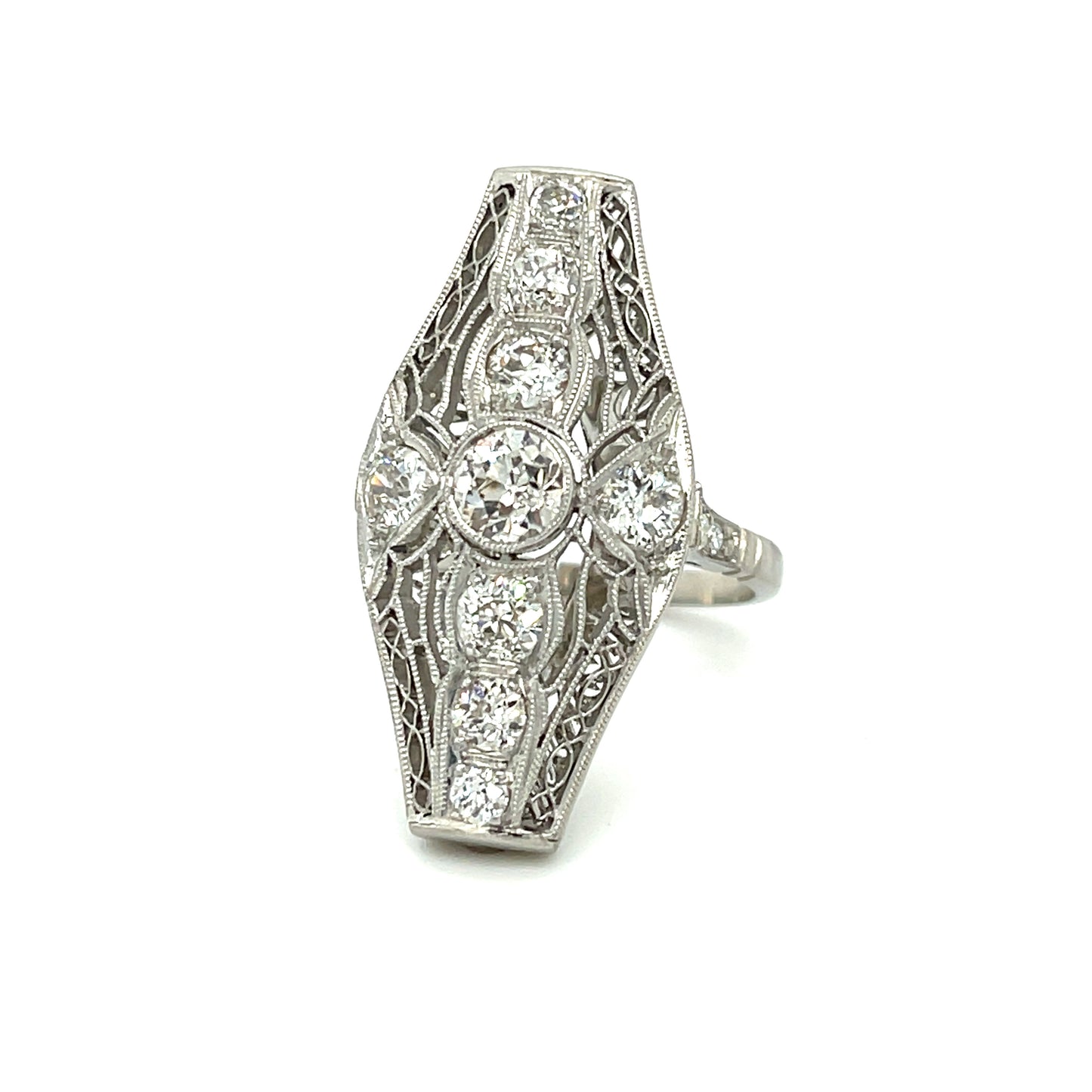 .45ct European Cut 1.70ct Side Diamonds Platinum Art Deco Circa 1920s Ring