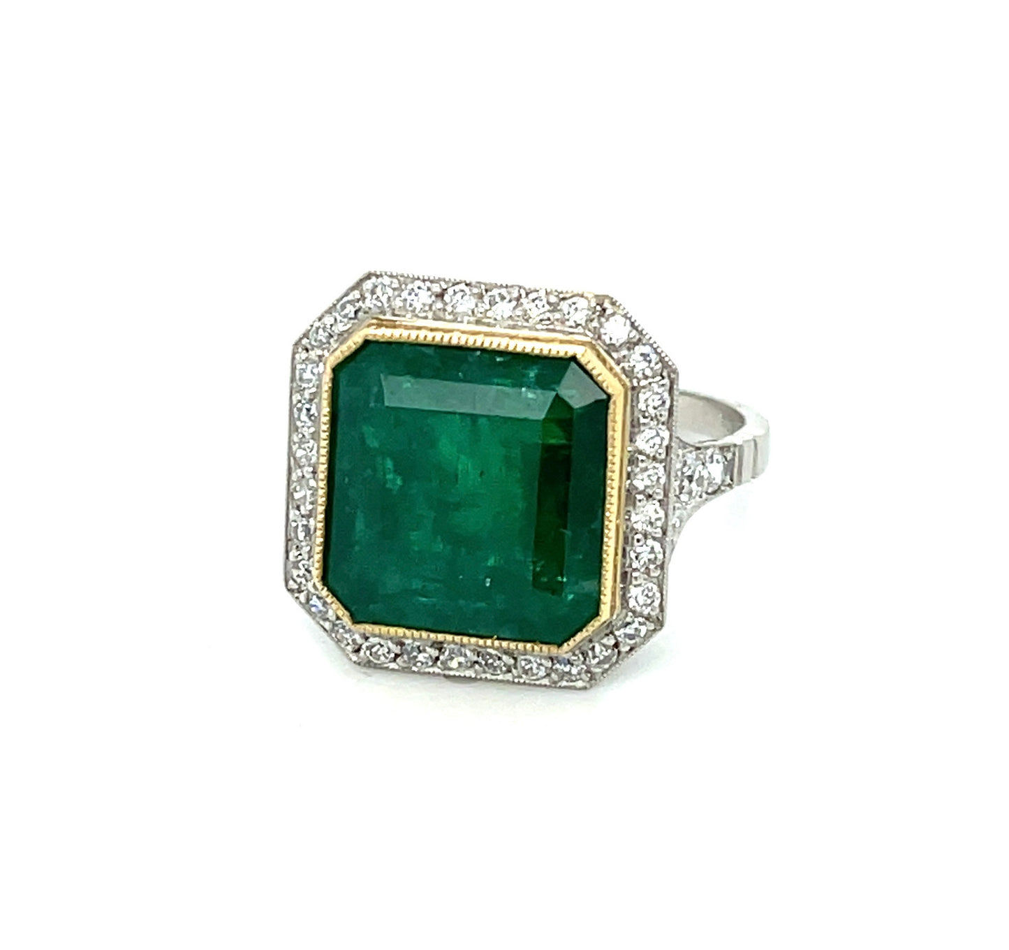 6.50ct Emerald .76ct Diamond (40 Stones) Platinum Ring