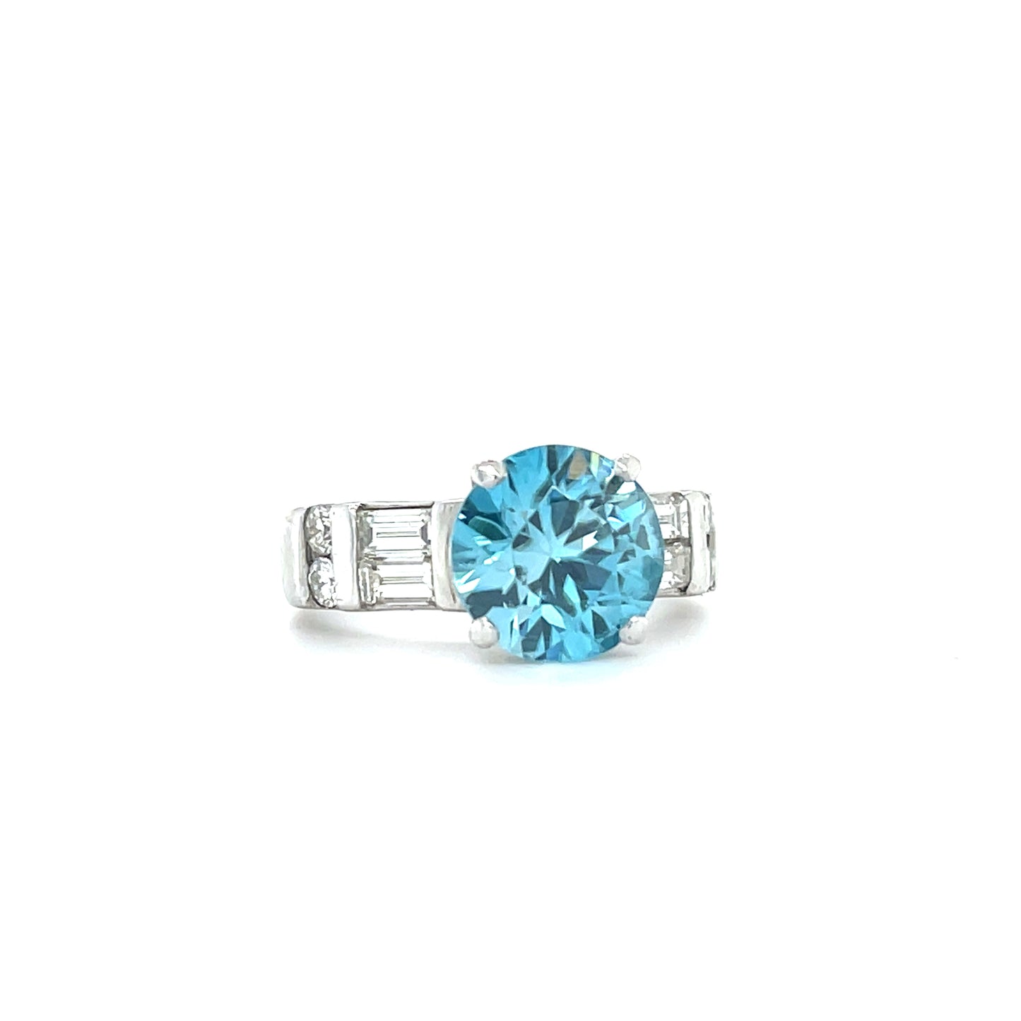 4.90ct Blue Zircon .75ct Diamonds Platinum Ring (Circa 1970s) 7 Size 11gr