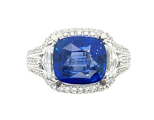 6.03ct Sapphire 1.75ct Diamond Platinum Ring 8.50gr 6.50 Size