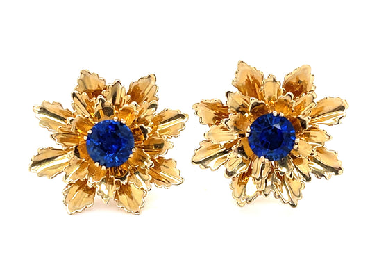 Tiffany & Co. Sapphire Flower Earrings 14KY