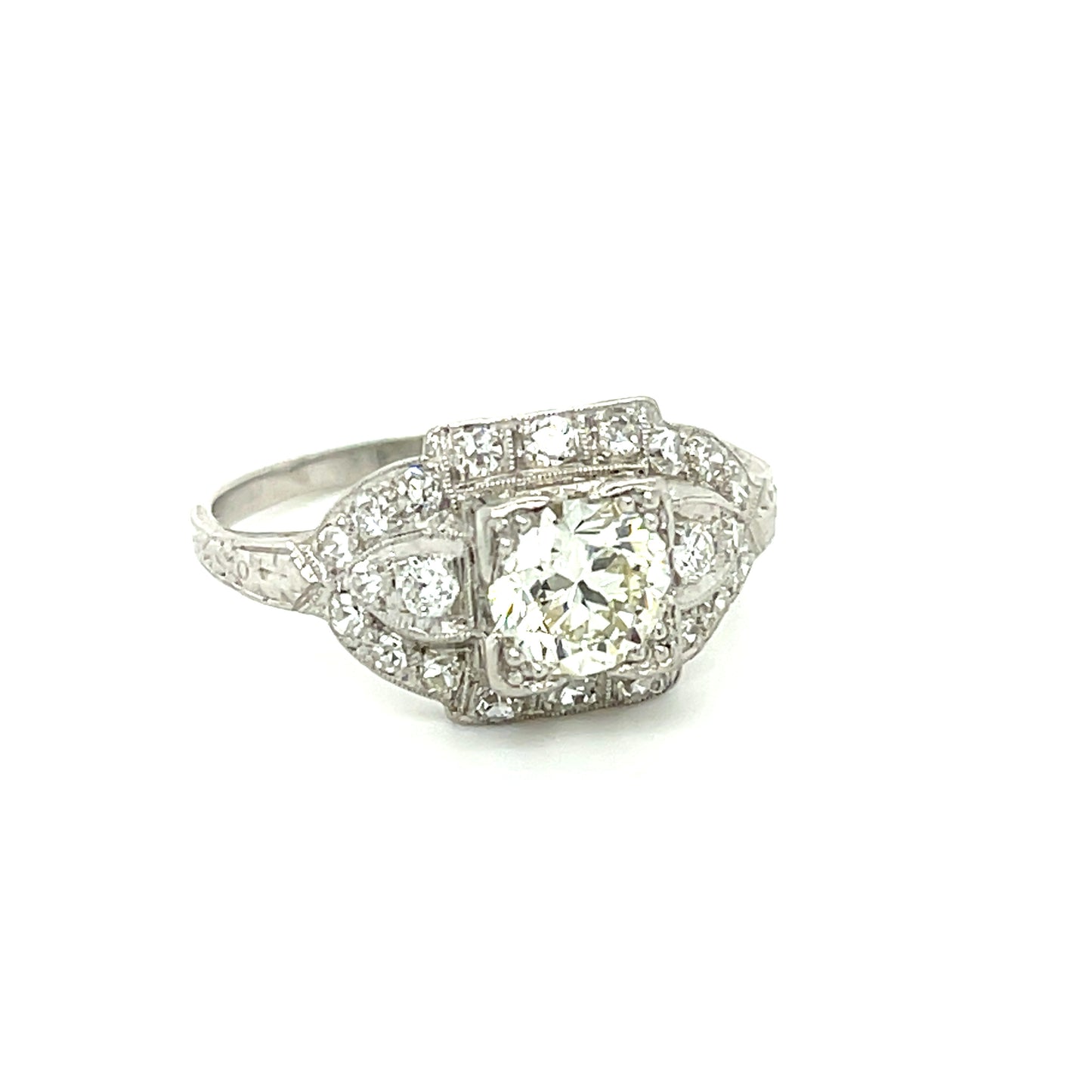 Art Deco .92ct Old European Cut Diamond .55ct SD Platinum Vintage Ring (Circa 1930s)