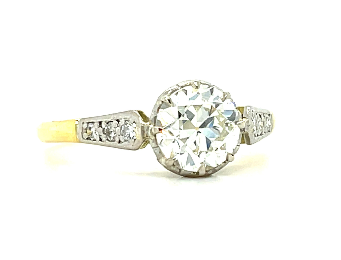 1.20ct GIA L-VS2 European cut Diamond .18ct Side Diamonds English Platinum+18KY Vintage Ring