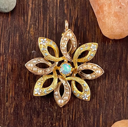Opal Pearl Art Nouveau Flower Pendant
