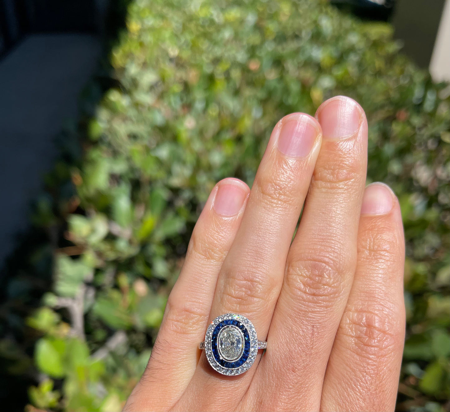 .90ct Oval Diamond & Sapphire Ring