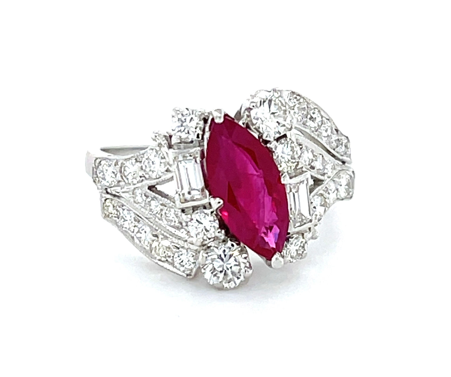 1.30ct Ruby 1.70ct Diamond Platinum Art Deco Vintage Ring (Circa 1930) Size 6.50
