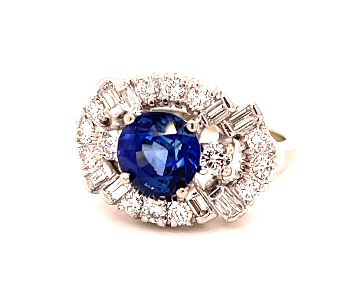 2.27ct Sapphire 1ct Diamond 18KW Estate (Circa 1960s) Ring