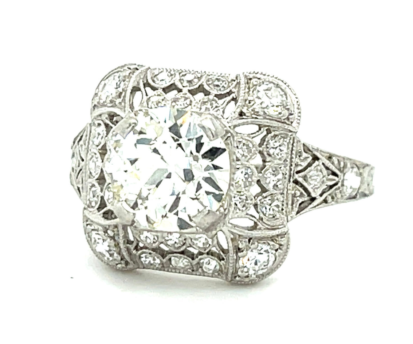 1.31ct EGL H VS2 Old European Cut Diamond .45ct Side Diamonds Platinum Antique Art Deco Ring (Circa 1920s) 5.50 Size