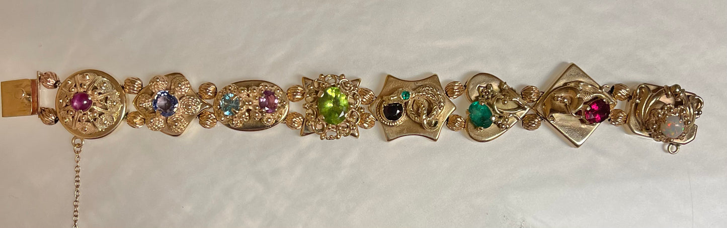 11.50ct Gemstone 14KY 1940s Link Bracelet