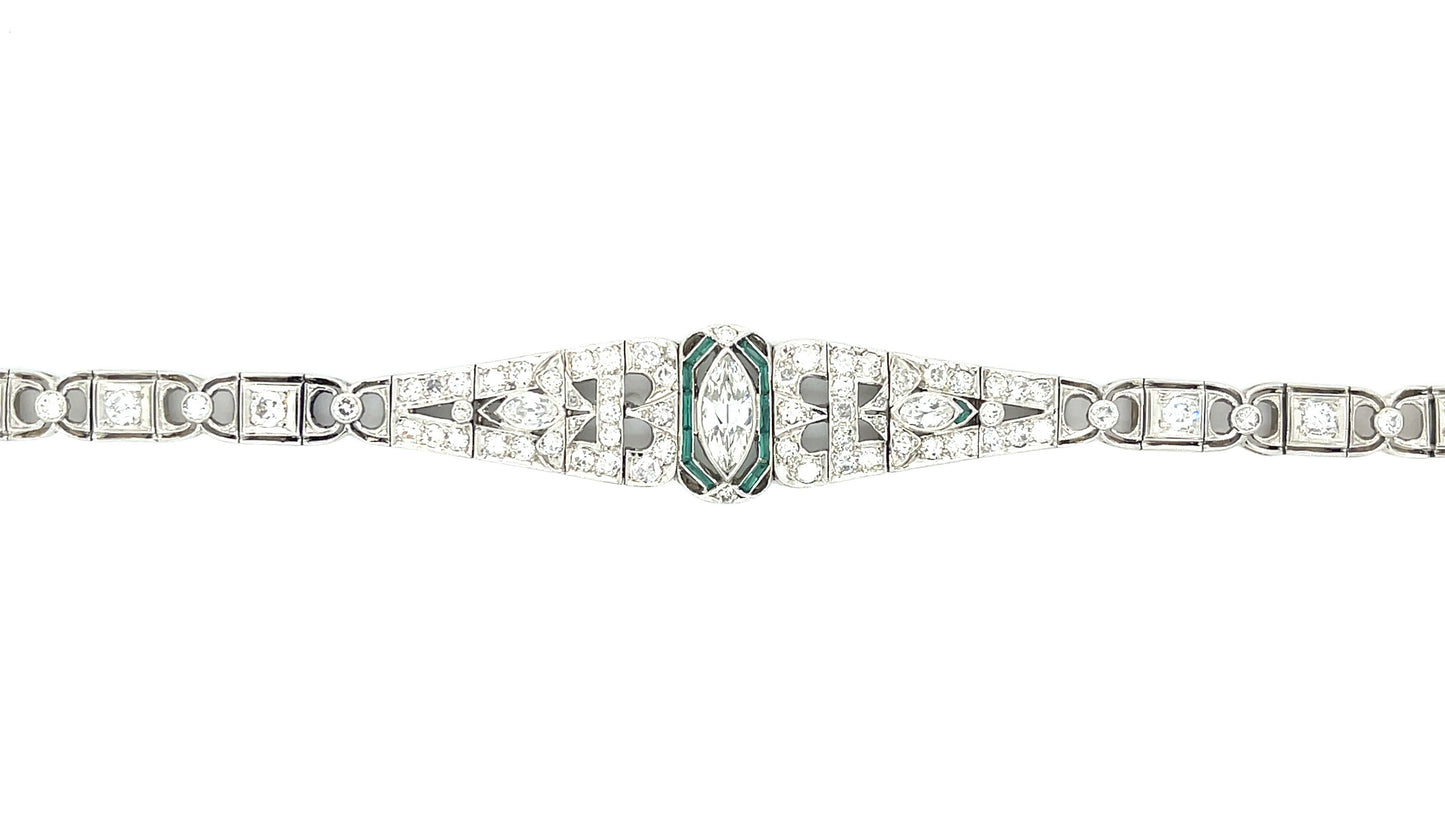 Art Deco 1.10ct Marquise Diamond 4.50ct Side Diamonds Platinum Antique Bracelet (Circa 1920s)